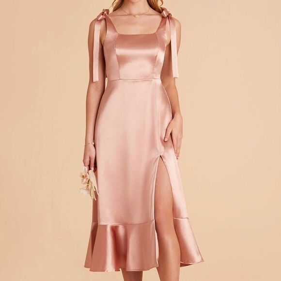 Birdy Grey Eugina Convertible Midi Dress Shiny Satin Rose Gold - Picture 1 of 9